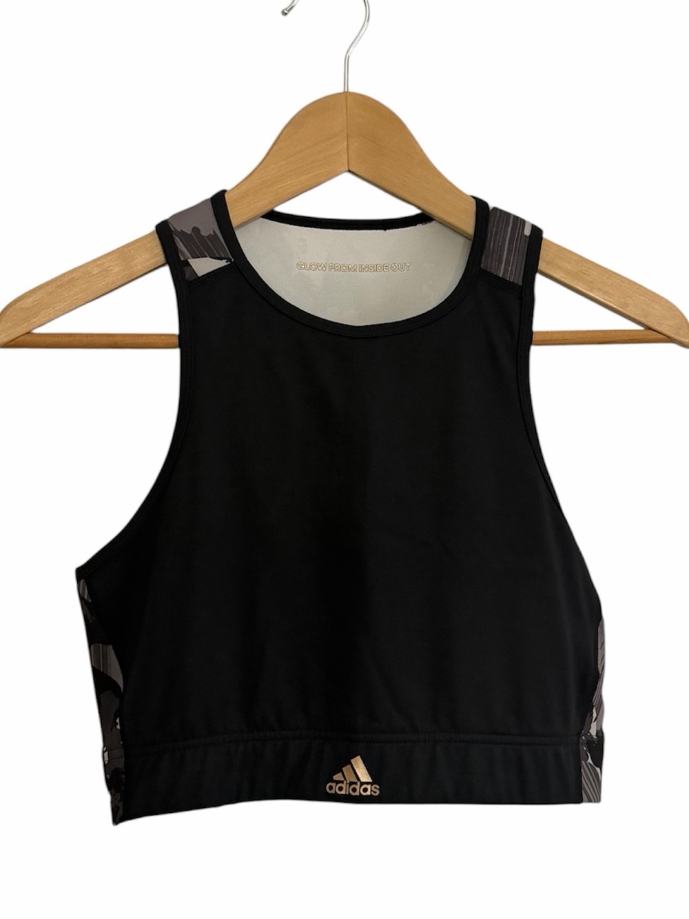 adidas Black Crop Athletic Tank Top with Metallic Logo